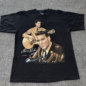 VINTAGE Elvis Presley Shirt Adult Extra Large Black Soldier Rock Tee Mens XL 90s